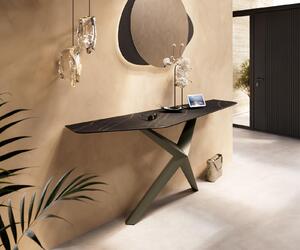 DELIFE Konzolasztal Edge poligonális 180x50 cm Laminam® kerámia Noir Desir barna Zentharo fém titán effekt finish