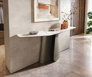 DELIFE Konzolasztal Edge poligonális 180x50 cm kerámia Calacatta Luxe fehér arany szürke Livos fém titán színű effekt finish