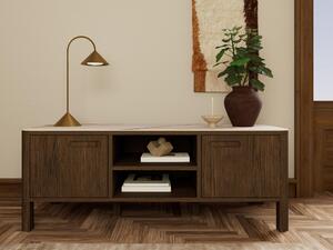TV-állvány Norsica Melfero 107, Természetes fa furnér, 45x120x40cm, Sötét tölgy, Fehér márvány, Tölgy