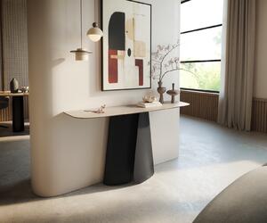 DELIFE Konzolasztal Edge hajóformájú 140x40 cm Laminam® Travertino Bianco krémfehér Livos fekete fém
