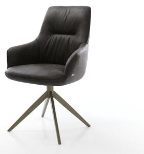 DELIFE Étkezőszék Zelia-Flex karfás mikroszálas antracit vintage kereszt láb széles titán színű 360° forgatható billenő zsákrugós