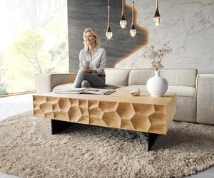 DELIFE Dohányzóasztal Solu 120x70 cm tölgy természetes 4 fiók lebegő fém láb fekete 3D előlap