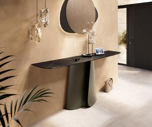 DELIFE Konzolasztal Edge hajóformájú 180x40 cm Laminam® kerámia Noir Desir barna Livos fém titán effekt finish