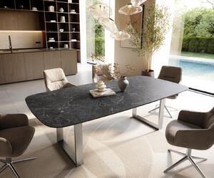 DELIFE Étkezőasztal Edge hajóformájú 240x120 cm Laminam® Nero Greco kerámia antracit rozsdamentes acél keskeny