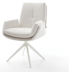 DELIFE Étkezőszék Clea-Flex bouclé krémfehér kereszt láb széles fehér 360° forgatható billenő funkció