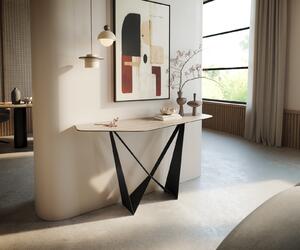 DELIFE Konzolasztal Edge poligonális 140x50 cm Laminam® Travertino Bianco krémfehér Spios fém fekete