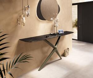 DELIFE Konzolasztal Edge hajóformájú 180x40 cm Laminam® kerámia Noir Desir barna Estelo fém titán effektfinish