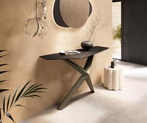 DELIFE Konzolasztal Edge poligonális 140x50 cm Laminam® kerámia Noir Desir barna Zentharo fém titán színű effekt finish
