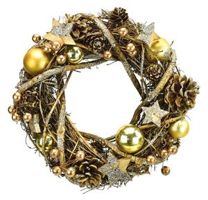 Luccio karácsonyi rattan koszorú, arany, átmérő: 24 cm