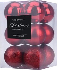 Agira karácsonyi dísz készlet, 12 darabos, piros, átmérő: 6 cm