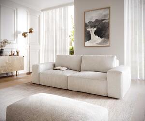 DELIFE Nagy kanapé Lanzo 230x95 cm bouclé krémfehér puffal