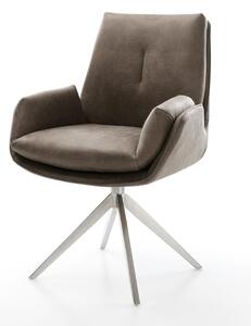 DELIFE Étkezőszék Clea-Flex mikroszálas taupe vintage kereszt láb széles rozsdamentes acél 360° forgatható billenő
