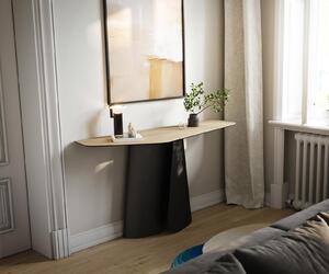 DELIFE Konzolasztal Edge poligonális 140x50 cm Laminam® Sabbia kerámia tölgyszínű Livos fekete fém