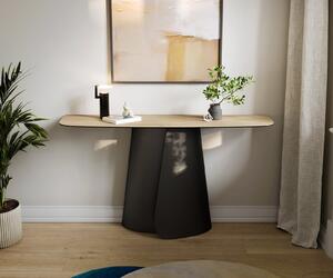 DELIFE Konzolasztal Edge hajóformájú 140x40 cm kerámia Laminam® Sabbia tölgyszínű Livos fém fekete