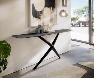 DELIFE Konzolasztal Edge hajóformájú 180x40 cm Laminam® Nero Greco antracit Estelo fém fekete