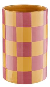 CHECKER kerámia váza 20cm sárga/rózsaszín