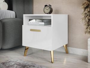 Éjjeliszekrény Rostasi 1SZ (fehér + fehér fényes + arany)