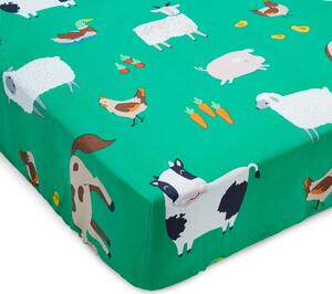 Zöld gumis gyerek lepedő babaágyhoz 70x140 cm Farmyard Animals – Catherine Lansfield