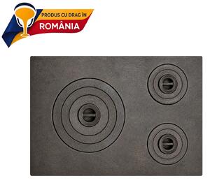 KÖZÉPSŐ ÖNTÖTTVAS FŐZŐLAP 3 LÁNGGAL (NYÍLÁSSAL) + KERET 645 x 625 mm