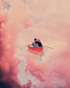 Illusztráció Pink sailing, spacerocket art, (30 x 40 cm)