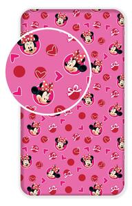 Rózsaszín gumis pamut gyerek lepedő 90x200 cm Minnie "Hearts" – Jerry Fabrics