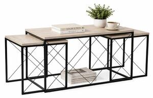 Hanah Home Coffee Table Set Travertine Black Defne - Black, Travertine