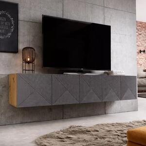 Asha falra szerelhető TV szekrény 200 cm, bordázott előlap - artisan / rivier stone matt