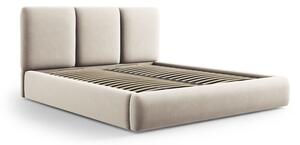 Krémszínű bársony kárpitozott ágyneműtartós franciaágy ágyráccsal 160x200 cm Brody – Mazzini Beds