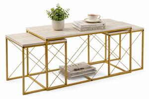 Hanah Home Coffee Table Set Travertine Gold Defne - Gold, Travertine