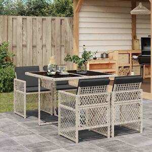 5részes világosszürke polyrattan kerti étkezőgarnitúra párnával