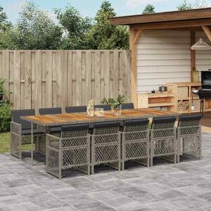11 részes szürke polyrattan kerti ülőgarnitúra párnákkal