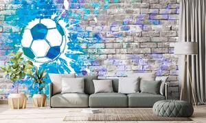 Tapéta kék focilabda tégla falon