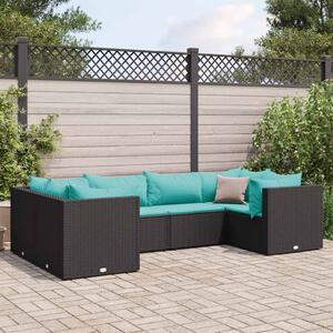 6 részes fekete polyrattan kerti ülőgarnitúra párnákkal