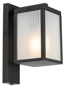Kültéri fali lámpa fekete bordás üveggel és világos-sötétség érzékelővel - Charlois