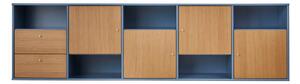 Kék-natúr színű alacsony függő komód tölgyfa dekorral 220x61 cm Mistral – Hammel Furniture