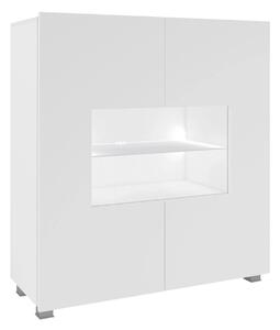 Szekrény Remus, Edzett üveg, Laminált forgácslap, 107x100x35cm, Fényes fehér, Fehér