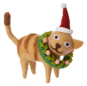 HANG ON filc karácsonyfadísz, Cica koszorúval