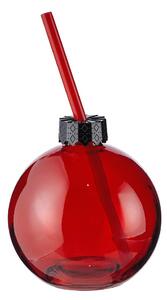 SANTA'S BUBBLE üveg pohár szívószállal, piros