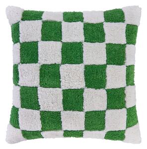 CHECKER STYLE plüss párna 50 x 50 cm, fehér-zöld