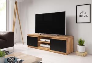 BASTE TV asztal, 120x35,5x38, tölgy wotan/fekete + LED