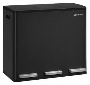 SONGMICS Szemeteskosár 3 rekeszben, 54 L (3 x 18 L), 35x54x62 cm, pedálral, lassú záródású fedéllel, fekete