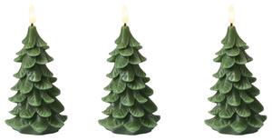 Háromdarabos LED gyertya VELOURA 16 cm Karácsonyfa Zöld