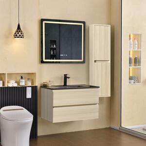 HD HongKong Sonoma 80 komplett fürdőszoba bútor szett fali mosdószekrénnyel, fekete slim mosdóval, tükörrel és magas szekrénnyel
