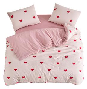 Rózsaszín négyrészes kétszemélyes hosszabbított ágyneműhuzat lepedővel 200x220 cm Red Heart – Mila Home
