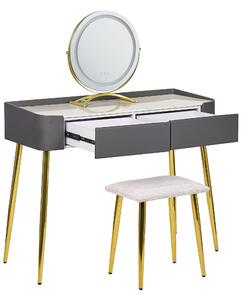 Szürke és arany fésülködőasztal LED-es tükörrel SURIN