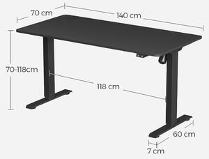 Íróasztal / számítógépasztal tárolóval - elektromos magasság állítás - Vasagle Loft - 140 x 70 cm (fekete)