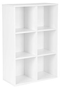 Könyvespolc, 3 szintes tárolópolc, 6 rekesszel, fehér 60x24x90cm