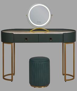 Sötétzöld és arany fésülködőasztal LED-es tükörrel VINAX