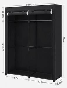 Szövet ruhásszekrény / mobil gardrób - 140 x 175 x 43 cm (fekete)