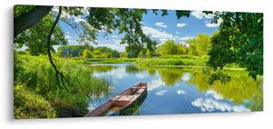 Egy nyári folyó képe hajóval (120x50 cm)